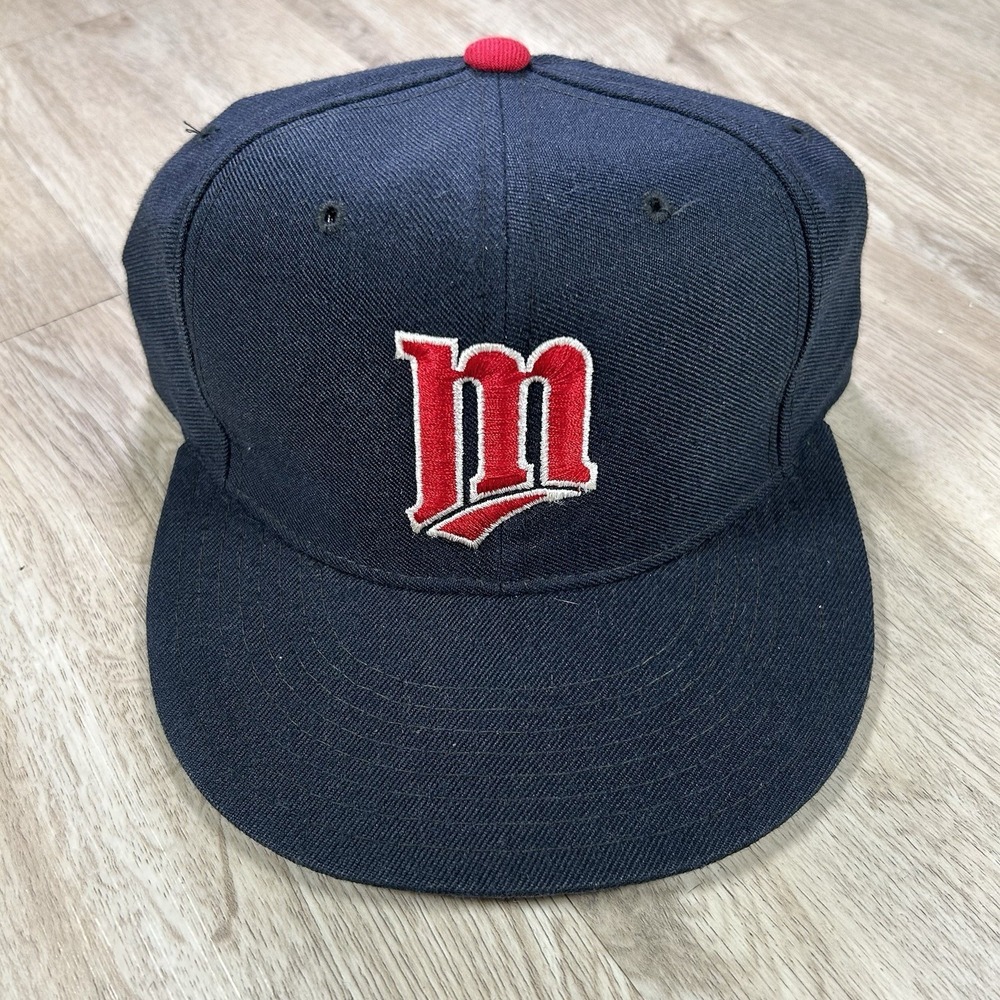 VTG New Era Diamond Minnesota Twins Fitted Hat 7 MLB Blue 100% Wool Cap USA Made